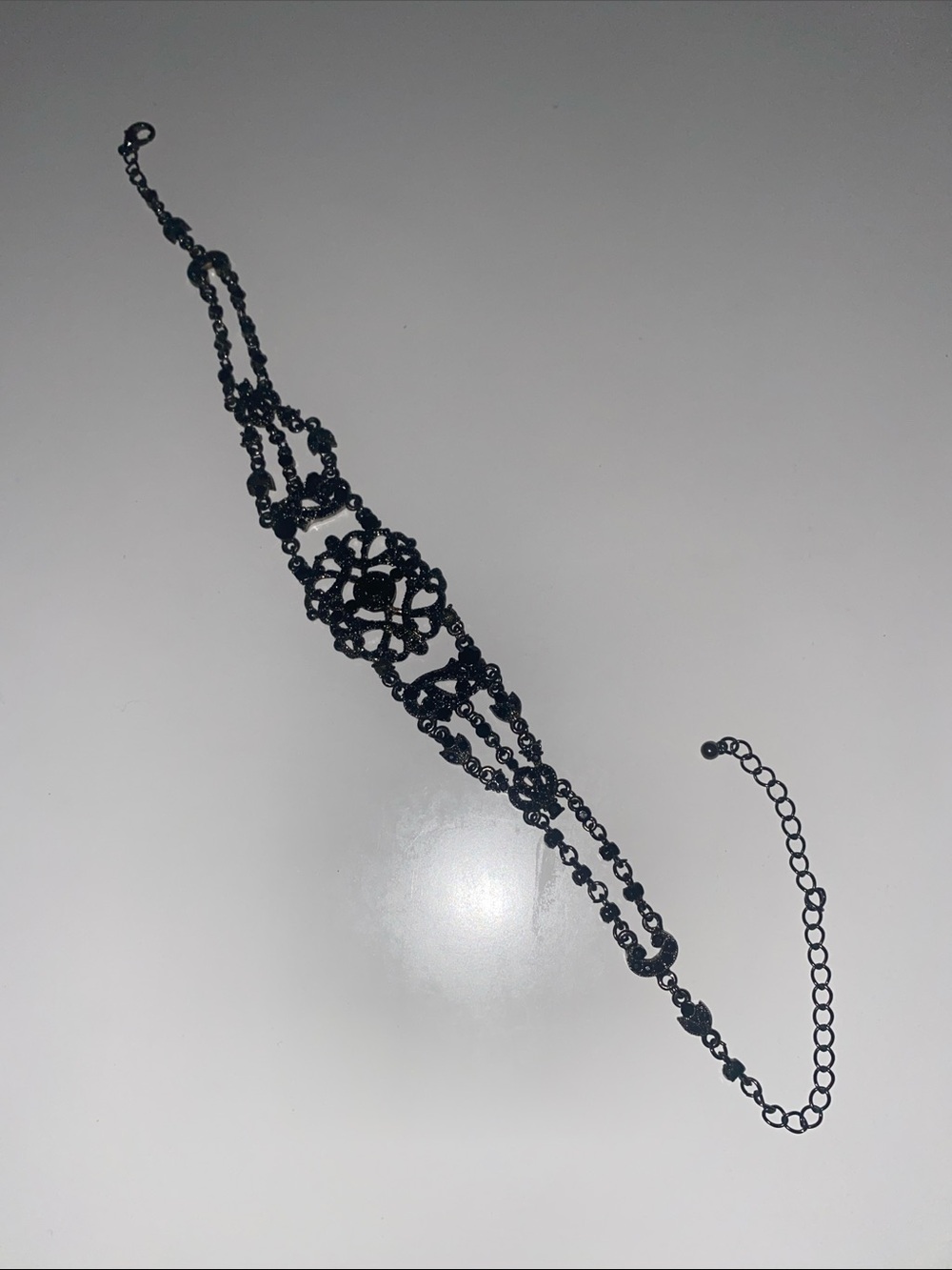 Black Filigree Metal Beaded Lace Choker Necklace - Victorian Gothic Vampire